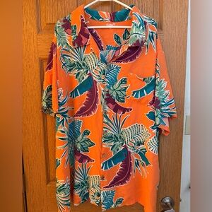 KS Island Vibrant Orange Tropical Button-Up Shirt